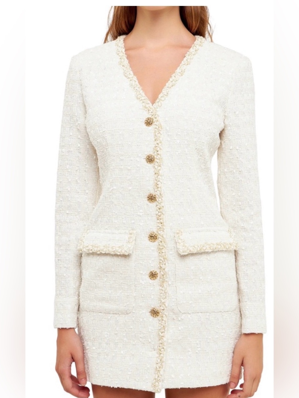 Endless Rose Pearl Tweed Dress with Gold Buttons